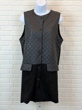 Joh. Quilted Panel Long Vest Black Suede-Look Size M
